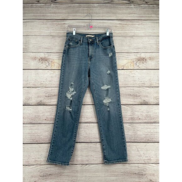 Levi's Denim - Levi's‎ 724 Distressed High Rise Straight Jeans Women's Size 29 Blue Medium Wash